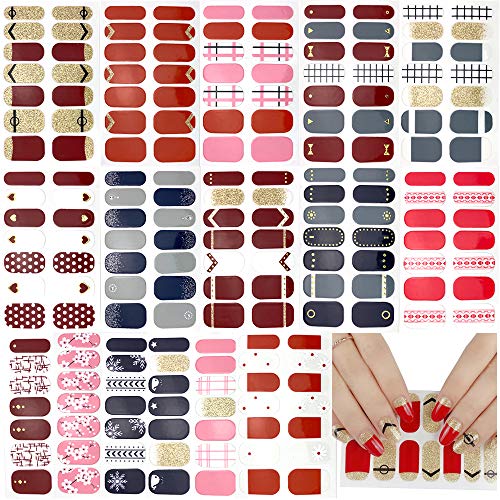 227 Pieces Nail Polish Sticker Full Wrap Nail Art Sticker,Bronzing Self-Adhesive Nail Art Decal Strip,Colorful Manicure Kits Nail Decals with 3 Nail File for Women Girls Kids DIY（16 Sheets）