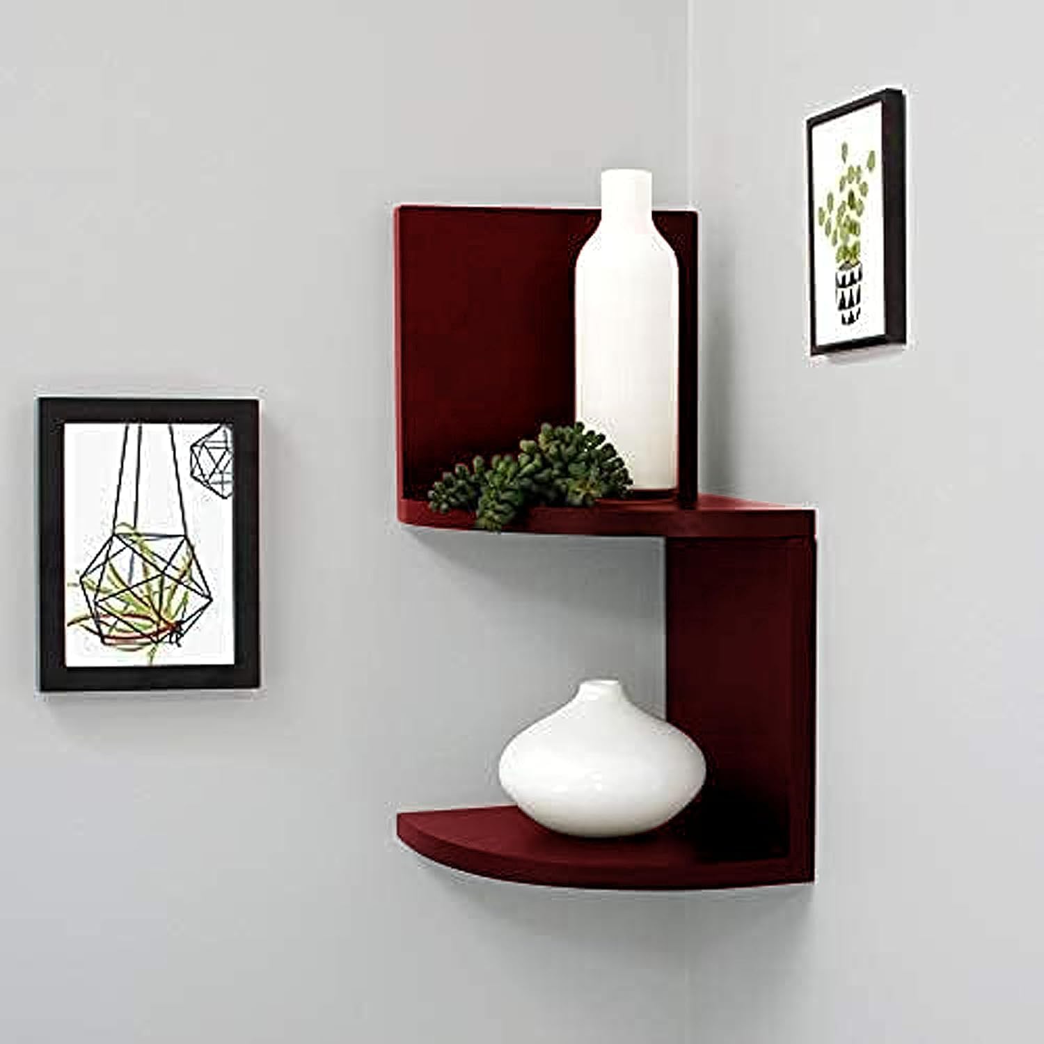 TECWOOD Wall Mount Corner Shelves with Two Tiers for Wall Decoration and Storage Organiser Rack for Living Room, Bedroom, and Office Decor - Made of Wood (Brown)-image-34