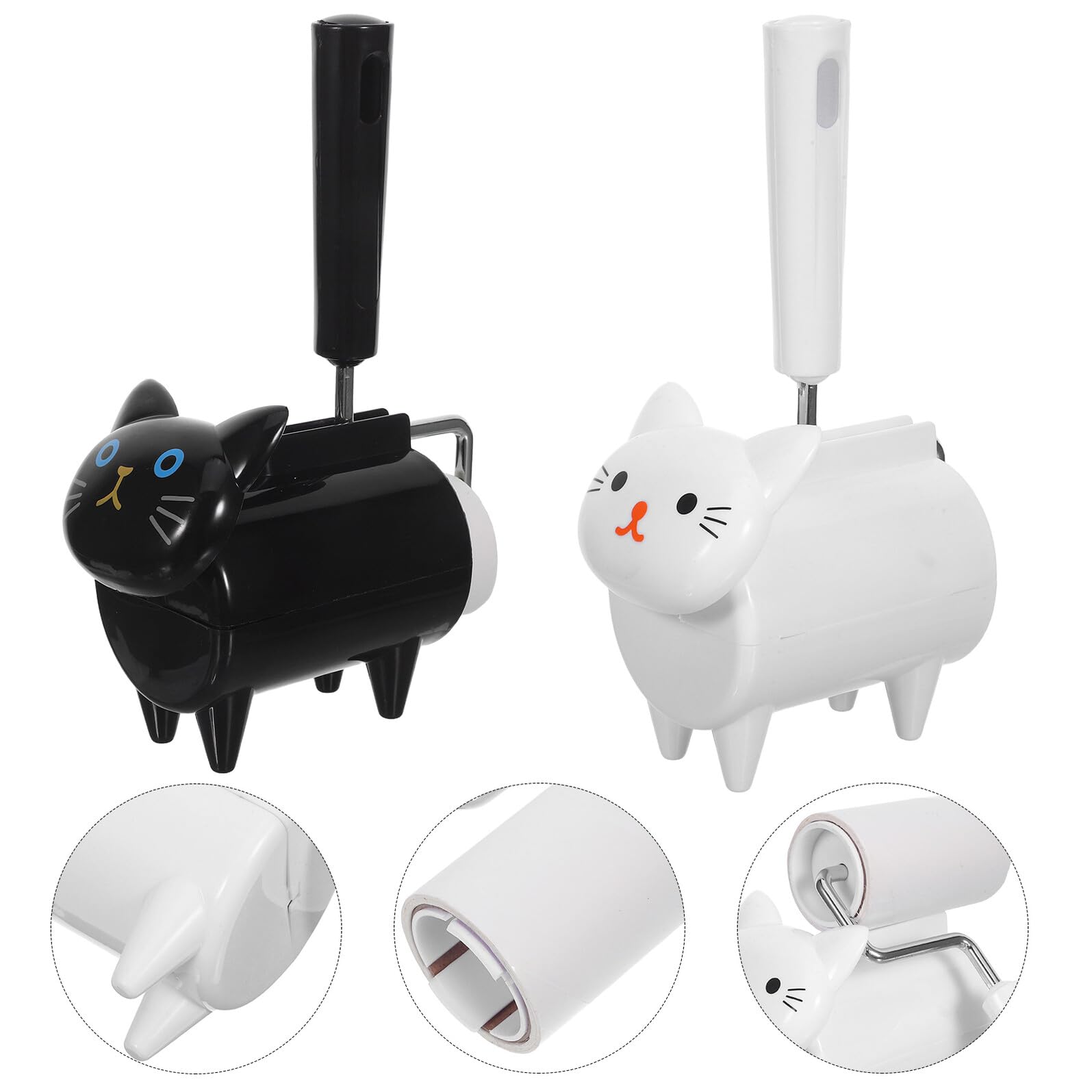 COLLBATH Tragbarer Tierhaarentferner mit Cartoon Design, 2 Stück | Kunststoff, Schwarz und Weiß, für Möbel und Staub, Unterwegs und Reisen Einsetzbar
