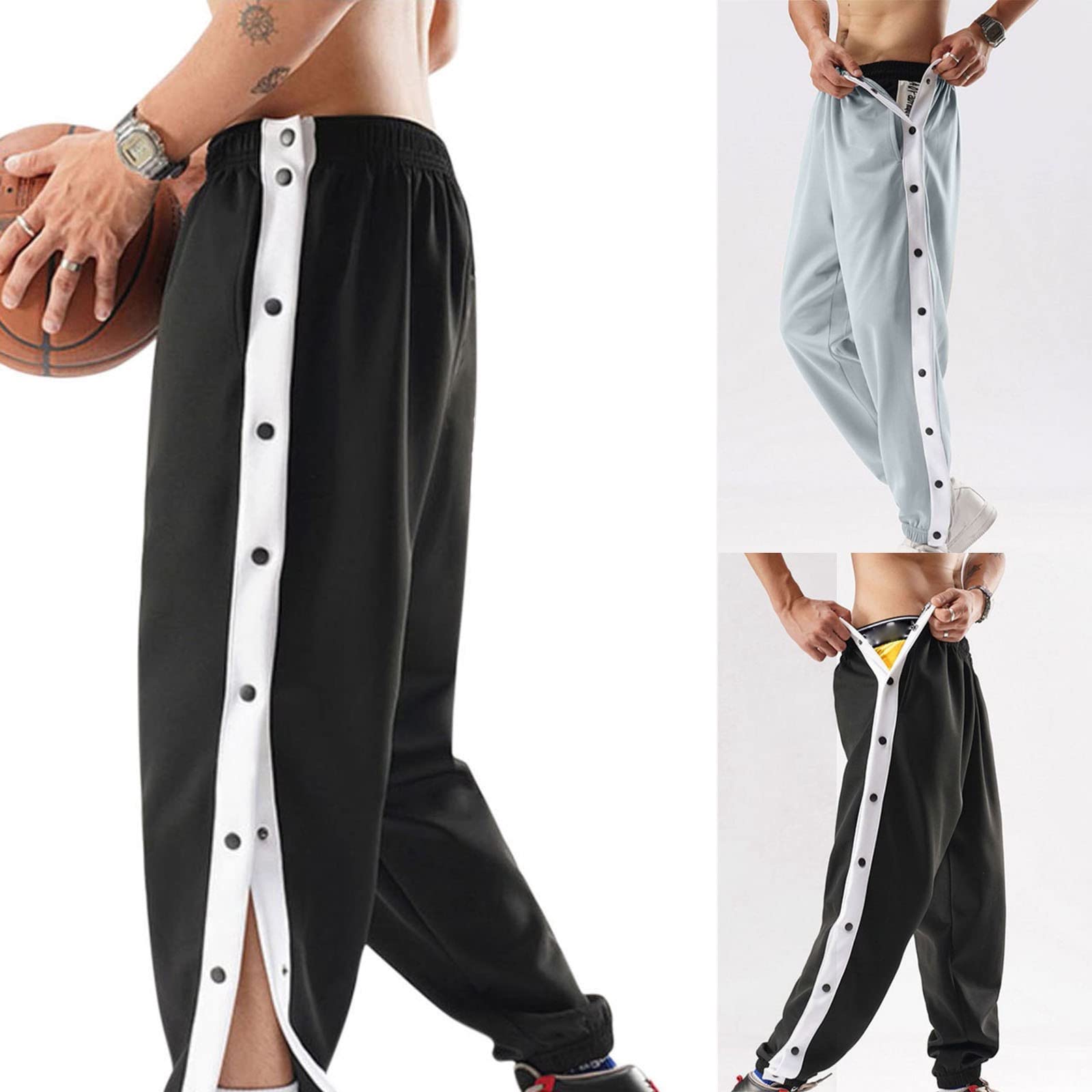 pvucpot Pantaloni Tuta Uomo Larghi con Bottoni Laterali Cotone Leggero Pantaloni Sportivi Elasticizzati con Tasche Pantaloni Running Slim Fit Pantaloni Palestra Apertura Laterali