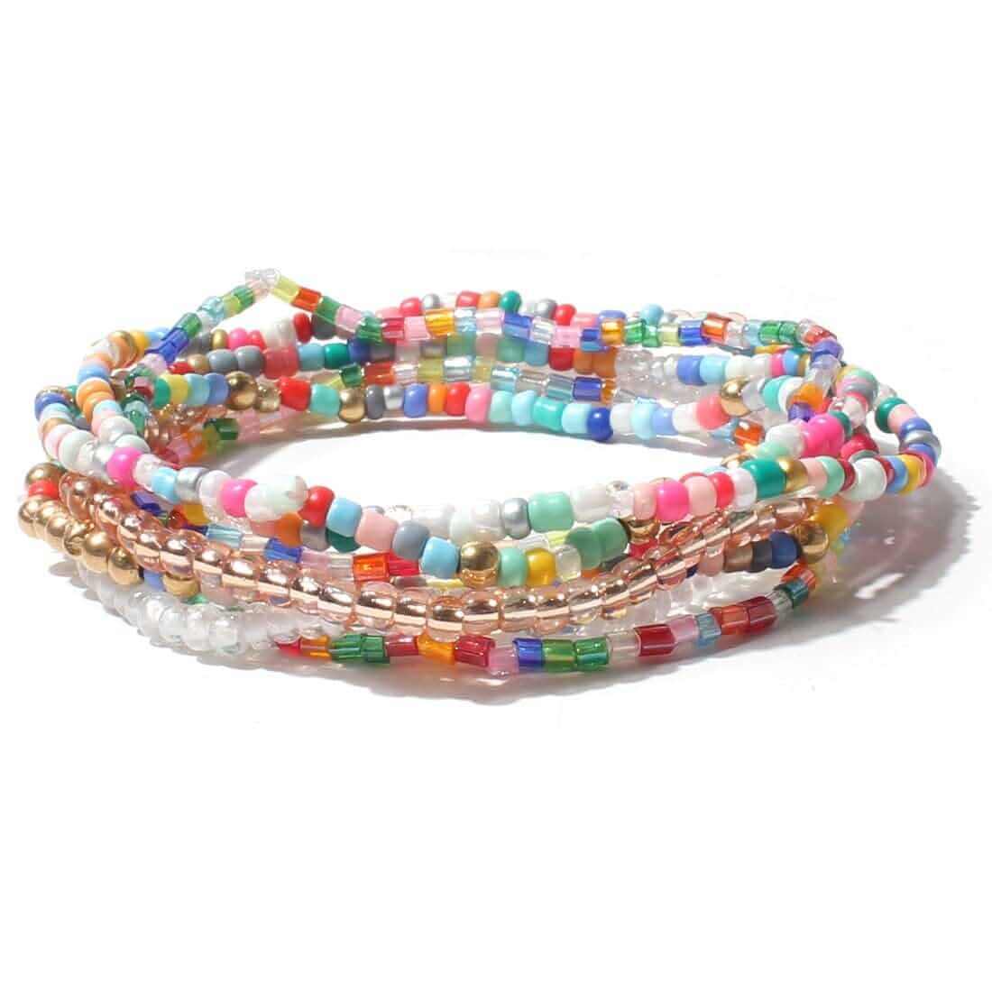 COLORFUL BLING 5-6pcs Handmade Bohemian Stackable Bead Bracelets Set for Women Layered Stretch Bangles Bracelets Boho Multicolor Seed Vaction Wristbands Jewelry