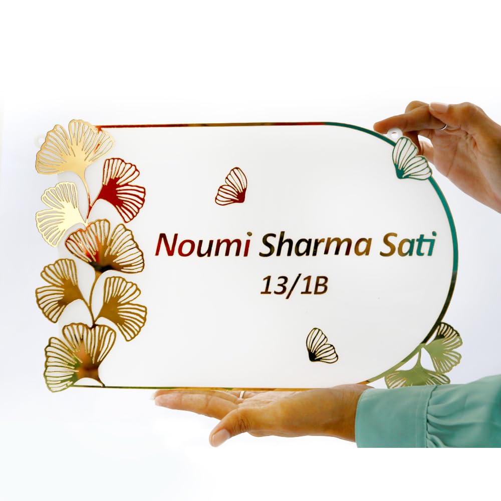Suruchi Strokes Customized Home Name Plate for House Entrance, White and Golden Acrylic Waterproof, Housewarming Personalized Gift 2