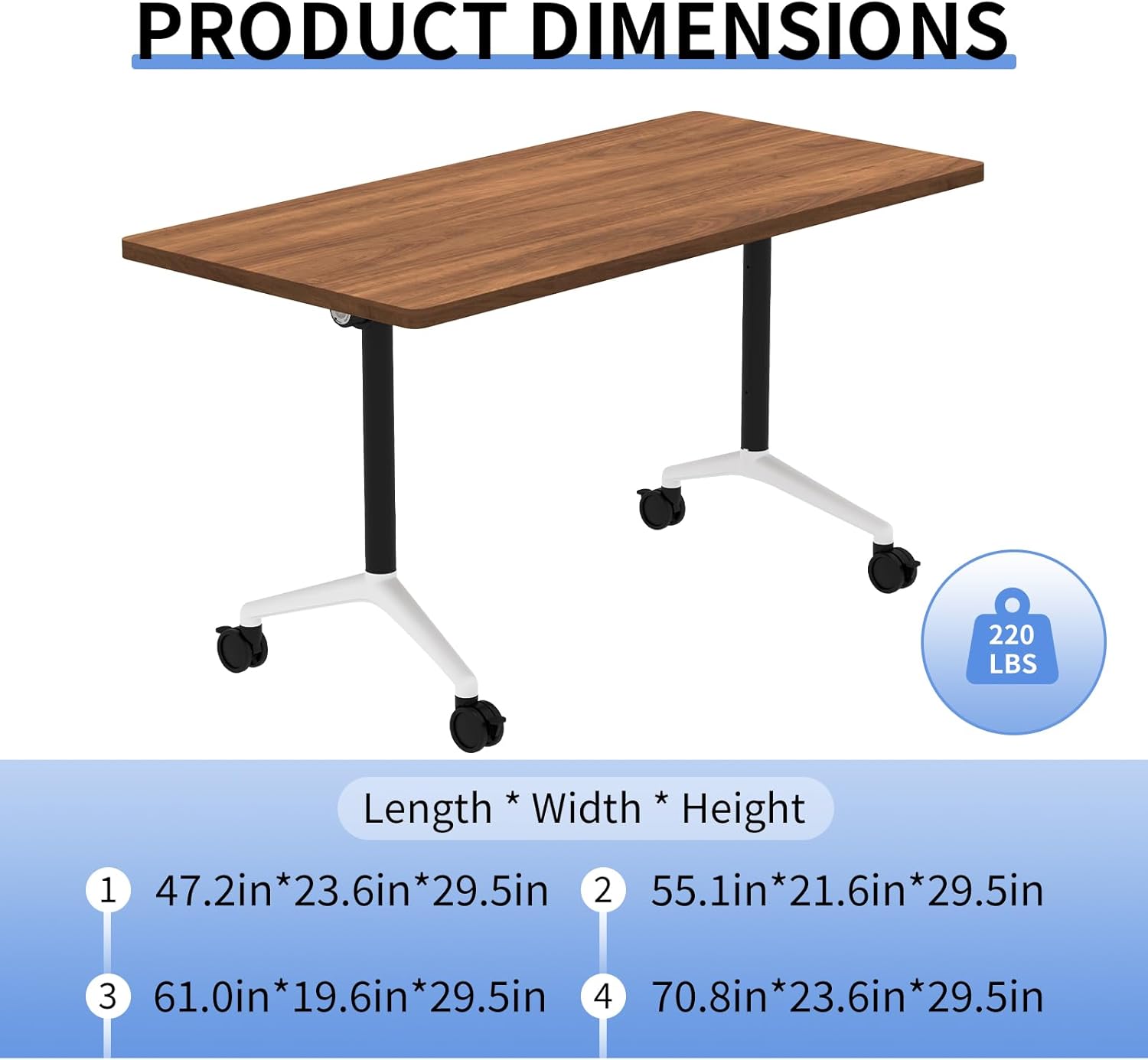 Conference Table,Modular Folding Conference Room Tables with Wheels,Flip Top Mobile Training Table for 2-16 Person,Modern Meeting Seminar Tables for Office,Classroom(6,47.2in,Walnut)