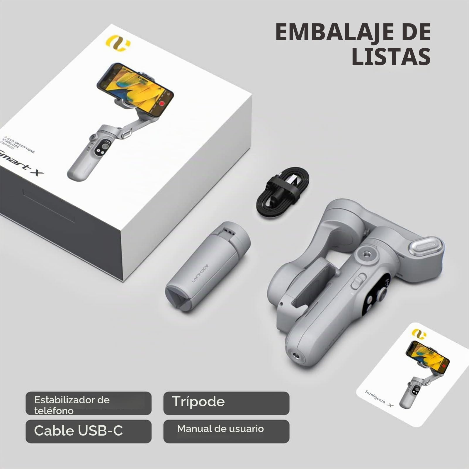 AOCHUAN Gimbal Estabilizador para iPhone de 3 Ejes, Estabilizador para Smartphone Portátil y Plegable, Gimbal para Teléfono para Grabación de Vídeo, Videoblogs, Youtube, TikTok, Smart X