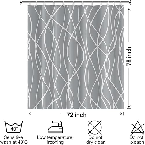 Miniatura 236 de Cortina de ducha pequeña a rayas gris claro degradado para baño, 36 x 72 pulgadas, juego de cortina de ducha geométrica para cabina de RV con Gris