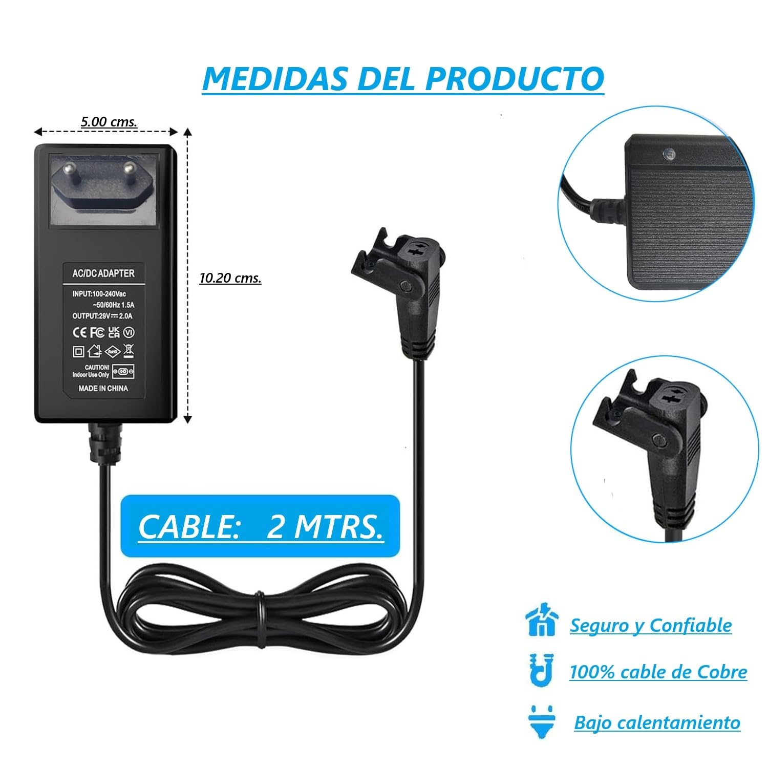 Fuente de Alimentación 29V 2.0A AC/DC Transformador Reclinable Relax para Silla Elevadora Motorizada