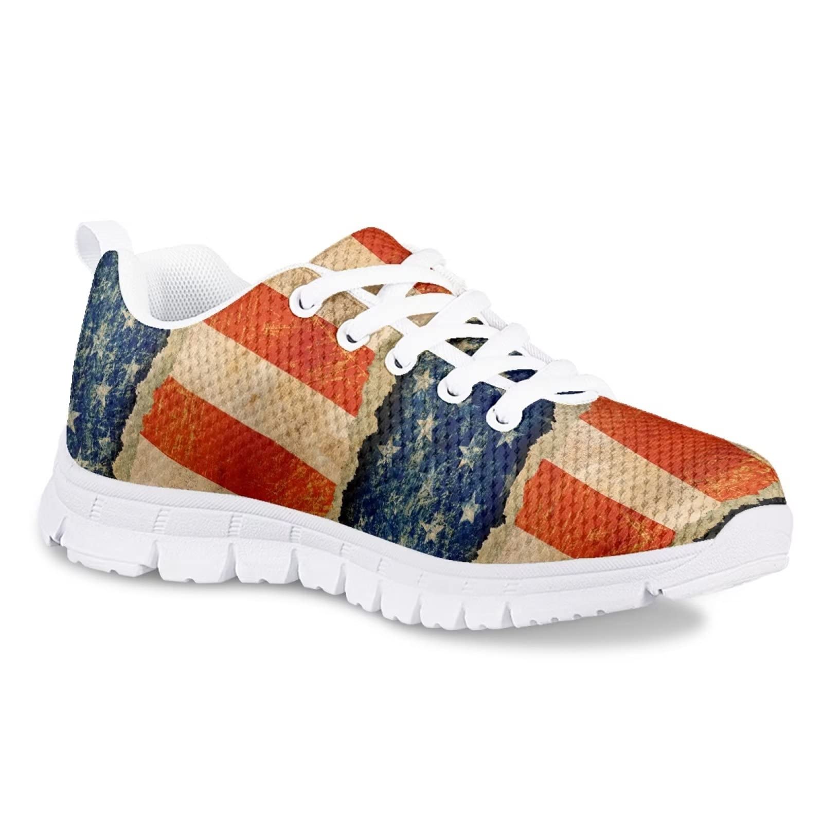 Cozeyat Fashion Running Sneakers for Boys, US Flag Print Shoes for Independence Day, Kids Sports Shoes Size 5