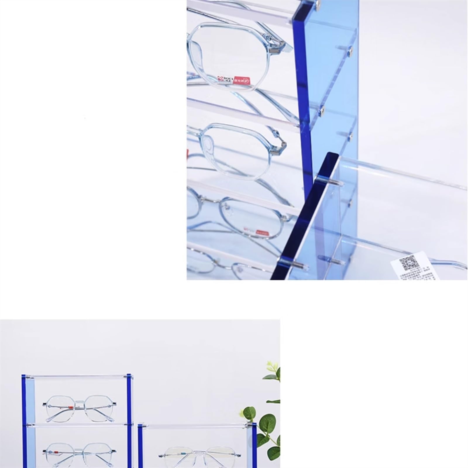 Brillenhalte 3/4-stufiges optisches Ladenpräsentationsregal, Thekenornamente, Acrylregale, Sonnenbrillen, optischer Brillenhalter, Präsentations-Requisiten Brillenständer ( Color : Blauw , Size : Thre