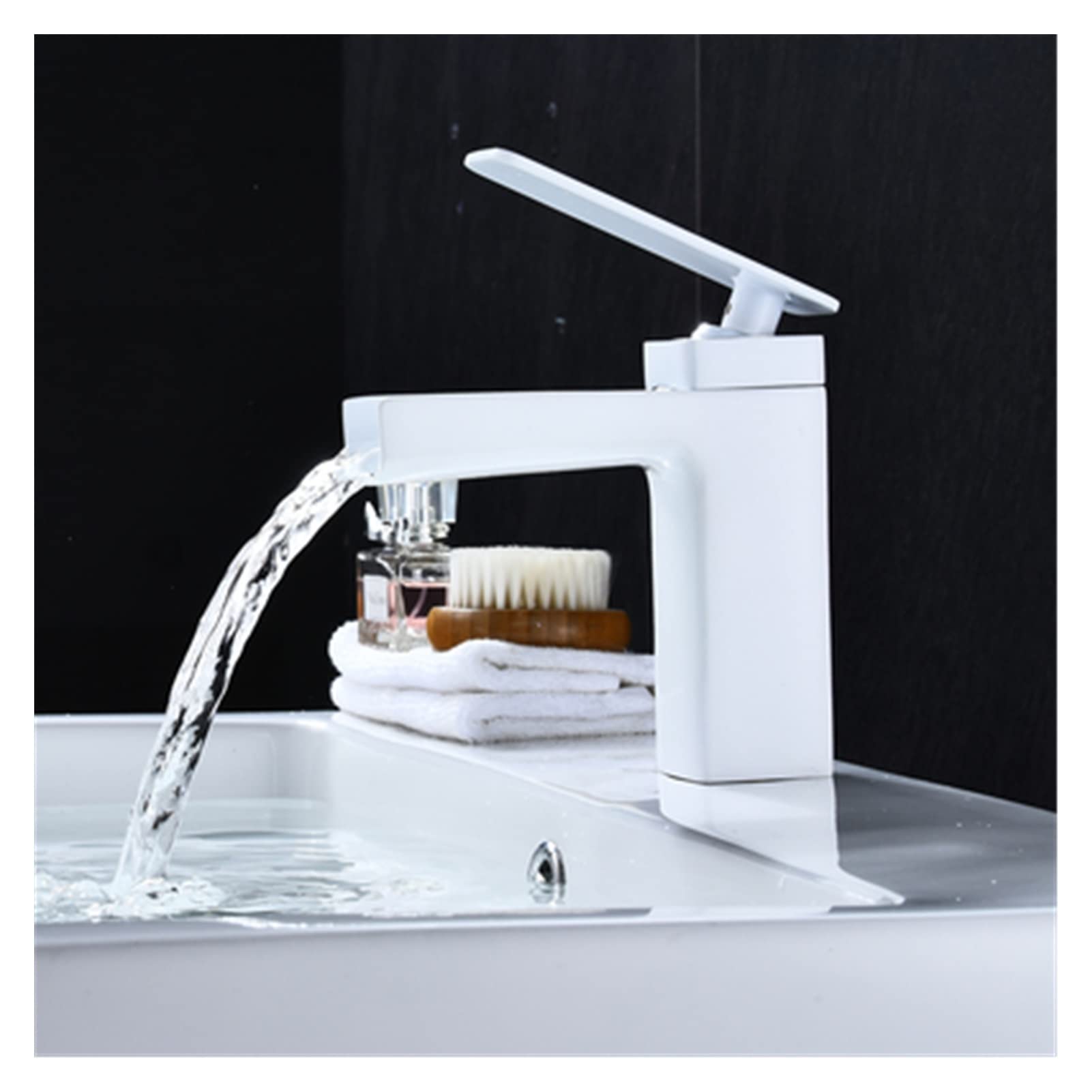 Cudtapi White Short Bathroom Faucet Black Gold Basin Faucet Bathroom Mixer Tap White Hot Cold Waterfall(White Short)
