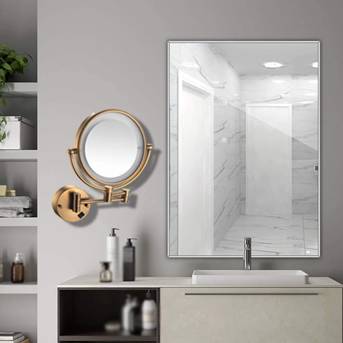 Specchio for Trucco LED Bifacciale 1X/10X Ingrandimento Specchio cosmetico Girevole Estensibile for Bagno Hotel Alimentato