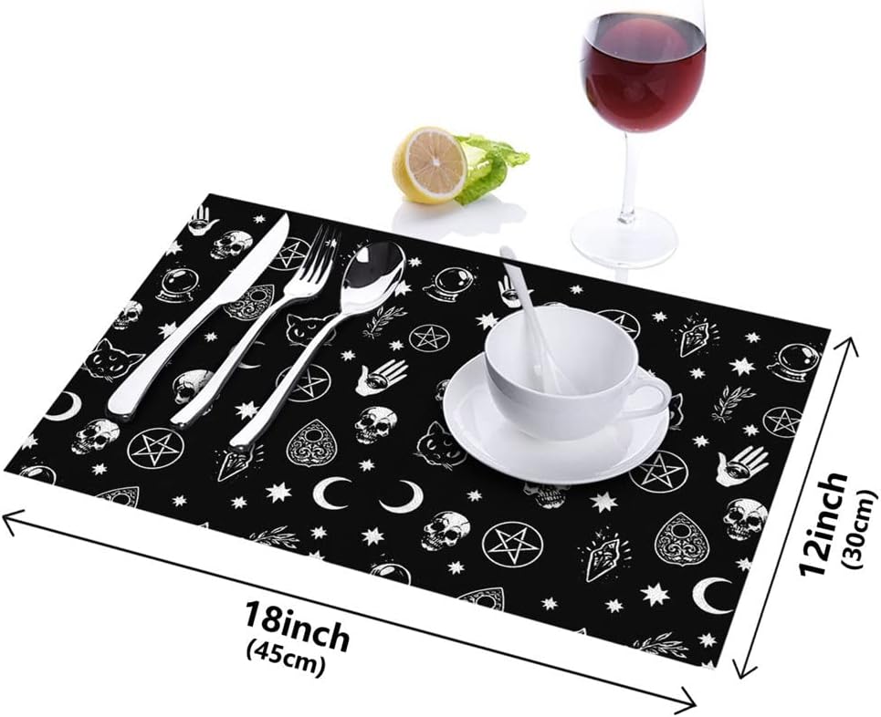 4/6pcs Set Table Mats Black Moon Divination Printed Table Napkin Kitchen Accessories Home Party Decorative Placemats (Color : D, Size : 4 PCS)
