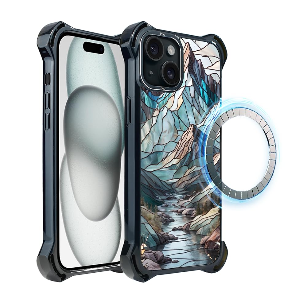 Etui do iPhone 15 IBIZU DropGuard Ultra kompatybilne z MagSafe, Barwy Szkła, Górski Potok