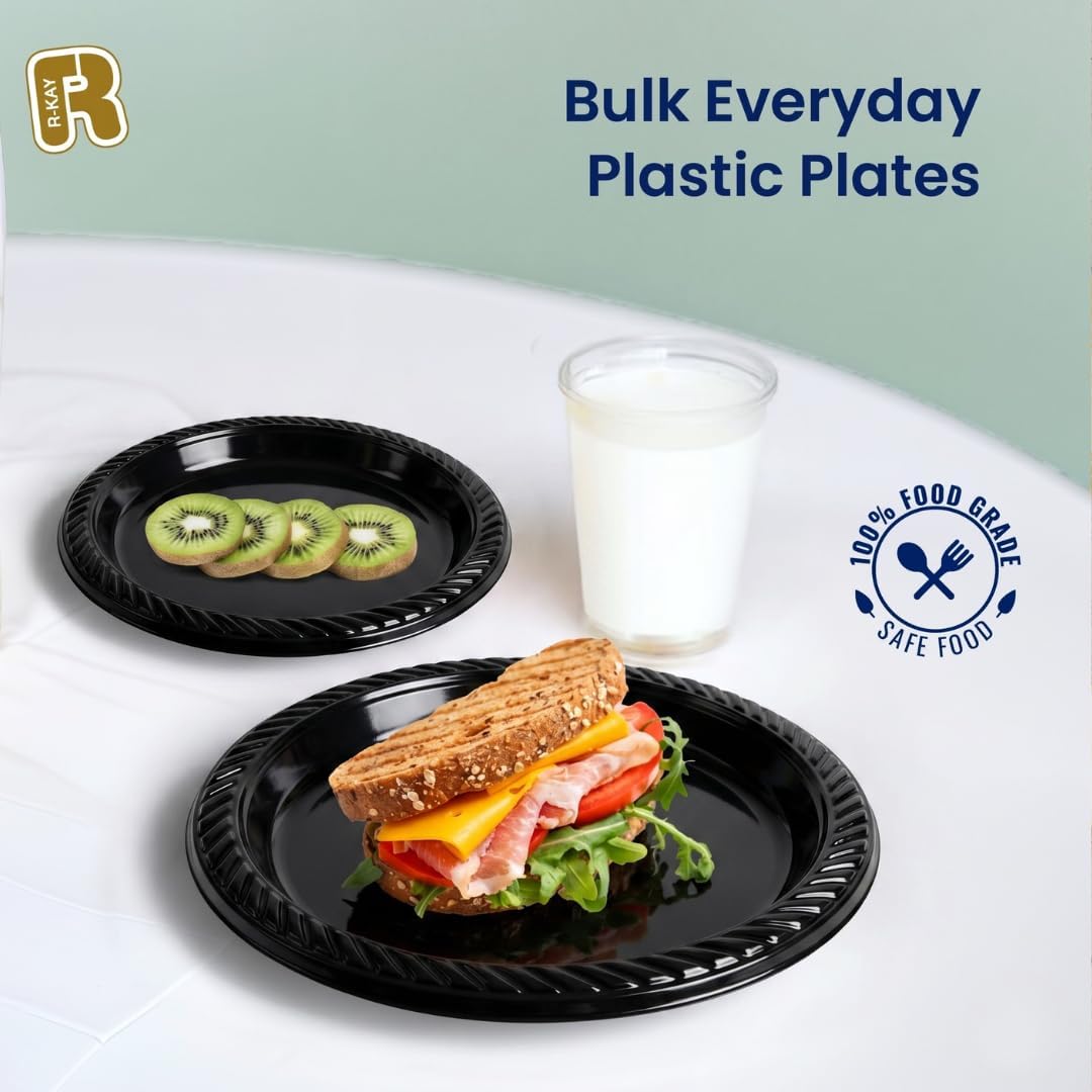R-kay 100 Pack 6 Inch Black Plastic Plates Disposable - Heavy Duty Black Dessert Plates Disposable - Microwavable Small Disposable Plastic Plates image 5