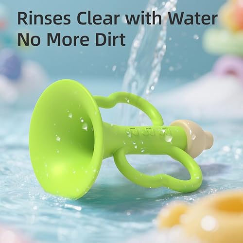 Miniatura 3 de Trompeta de silicona para bebés cuerno suave para juego sensorial y alivio de la dentición, sonidos suaves, 2 unidades, amarillo y verde, fácil