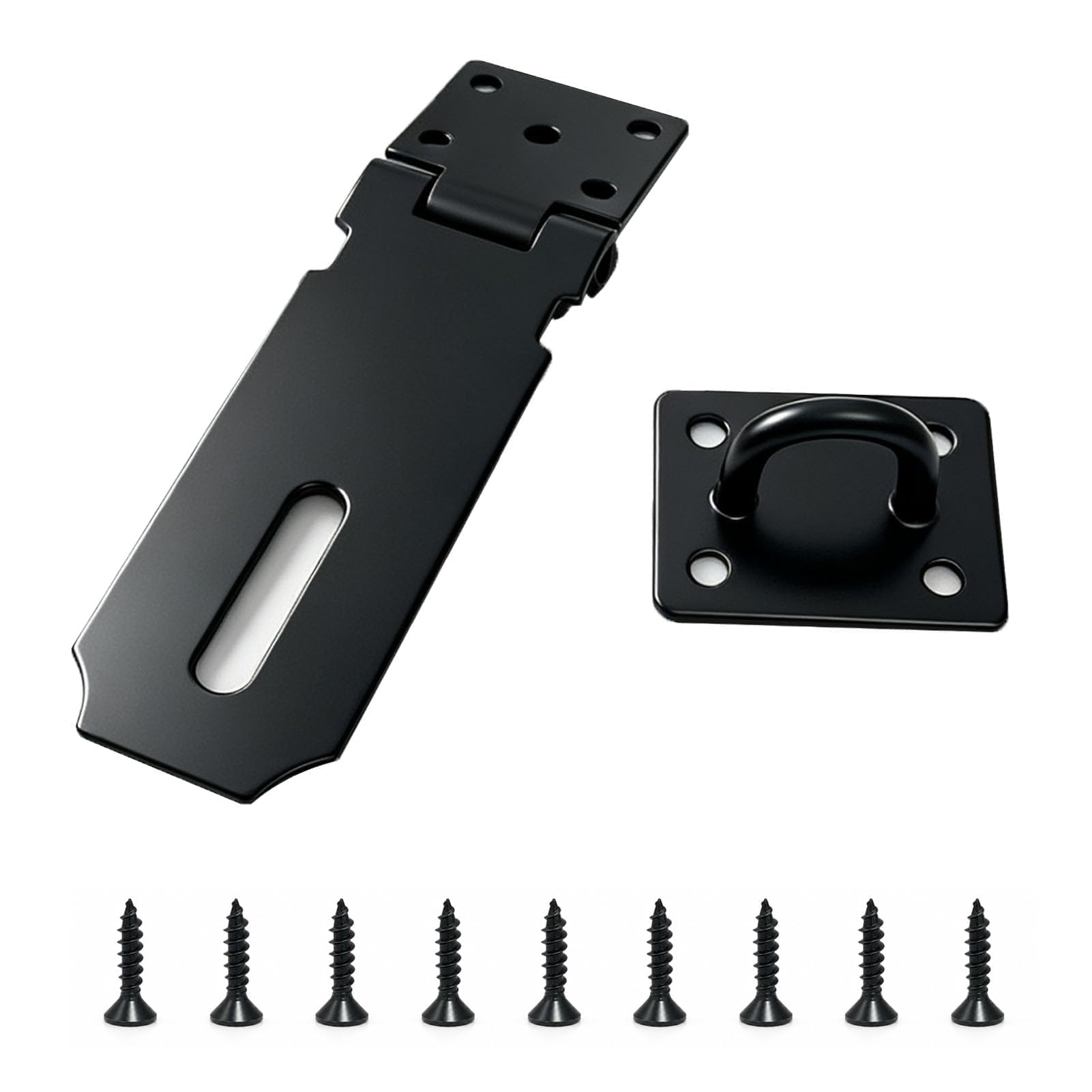 Padlock Hasp, for Gates, Black Stainless Steel Lock, Suitable for Both Perspectives, Heavy Duty Shed Security Latch, Foldable Door Hasp and Staple for Cabinets Outdoor Use