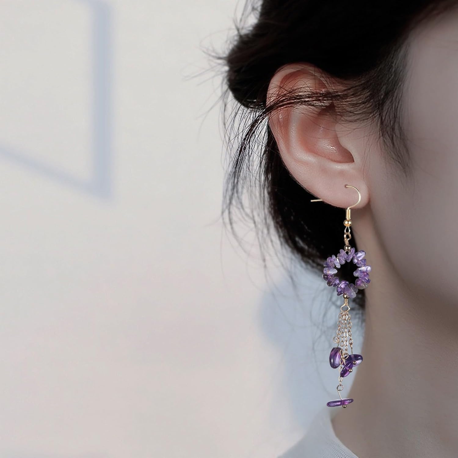 SUNYIK Natural Crystal Chips Stones Dangle Earrings for Women Healing Tumbles Stones with Tassel Drop Earrings For Ladies - Image 4