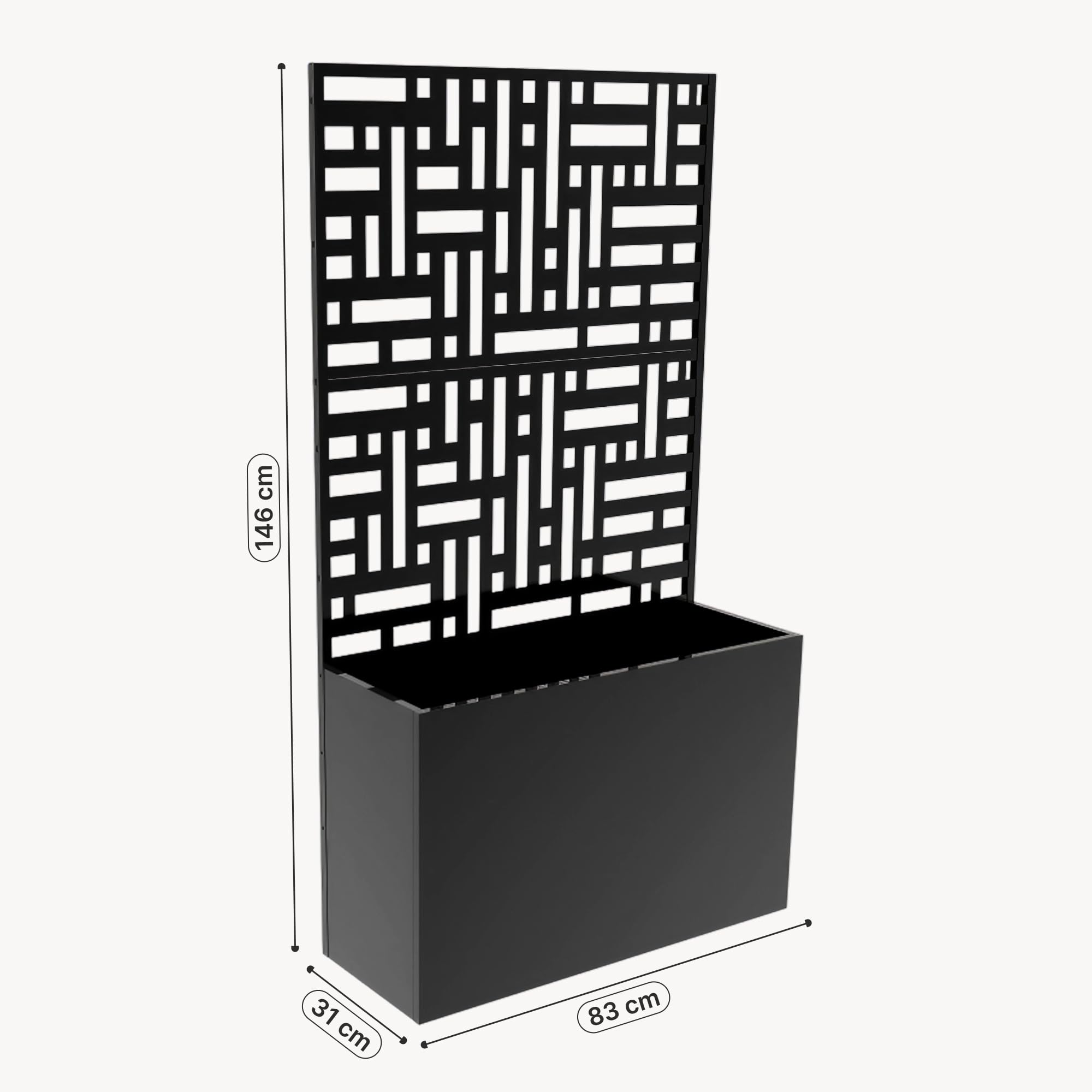 casa.pro Blumenkasten mit Sichtschutz Bernalda 146x83x31 cm Schwarz | Trennwand, Rankgitter, Metall, für Balkon, Terrasse, Pflanzkübel hoch, indoor, outdoor