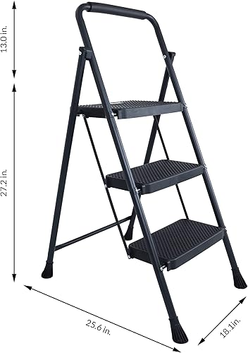 Miniatura 5 de Elevon Taburete plegable con pedal antideslizante ancho, escalera de acero resistente de 330 libras, 3 escalones
