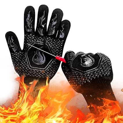 BBQ Fireproof Gloves - 1472?F Heat Resistant, Non-Slip Silicone Oven Mitts for Cooking, Grilling,Barbeque and Frying