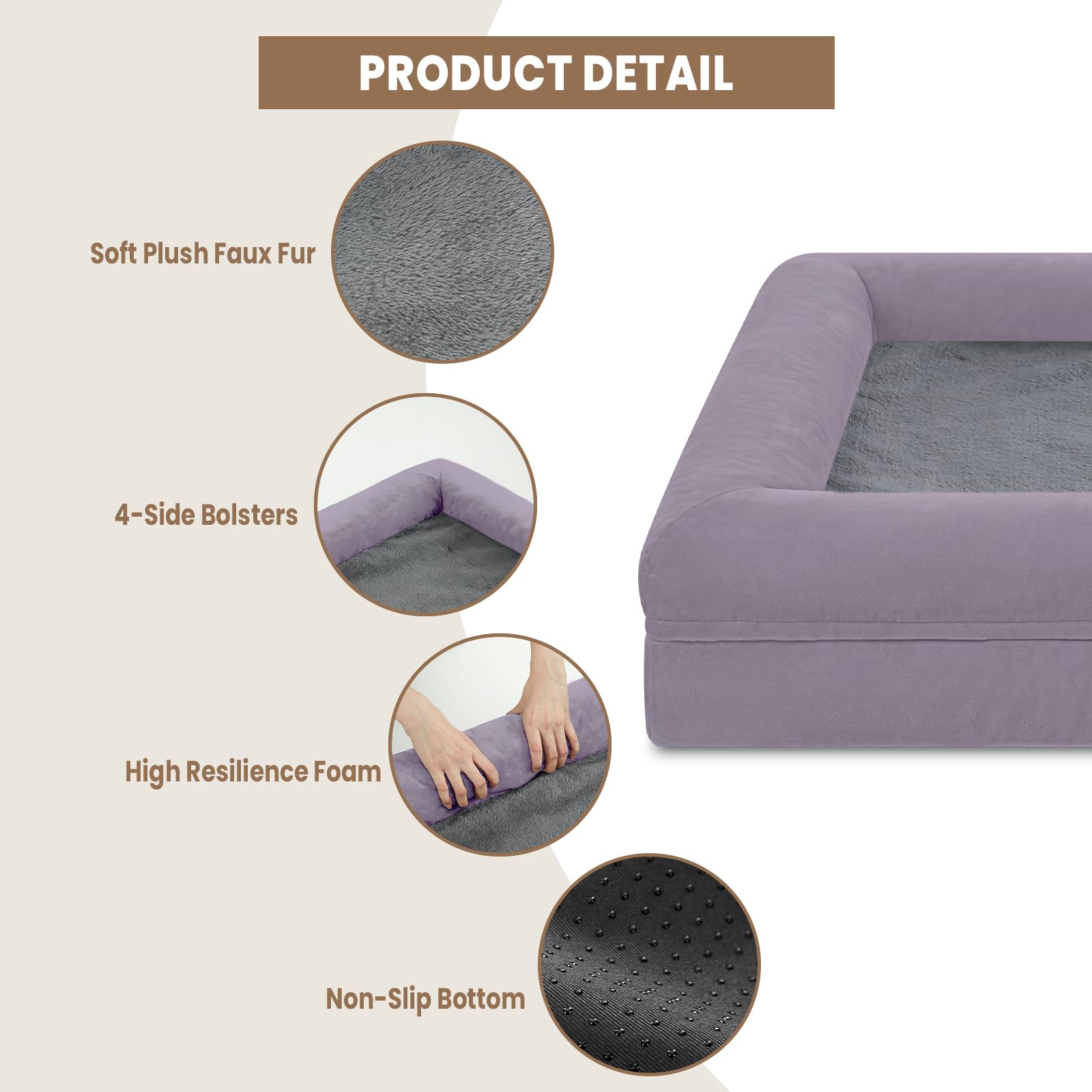 Cama ortopédica jumbo para perros, cama lavable para perros con refuerzo extraíble de 4 lados, cama impermeable para mascotas, caja de huevos de espuma con parte inferior antideslizante para