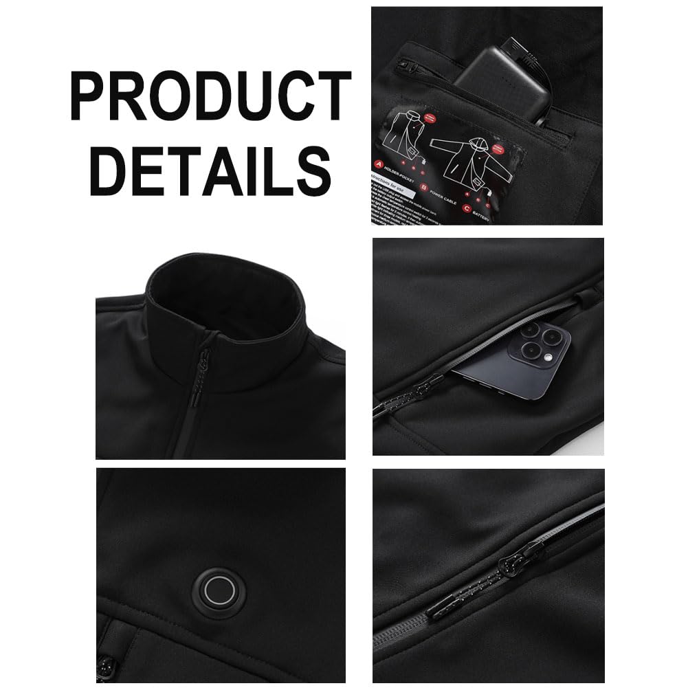 Chaleco Térmico para Hombre y Mujer, Chaleco Eléctrico Calefactable con 3 Ajustes Temperatura Calentamiento Rápido 10s 5V Seguro Lavable Impermeable al Viento Army Green XL