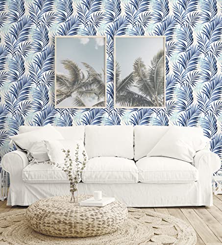 Image of Tommy Bahama Tranquillo Coastal Palm Peel and Stick Wallpaper (Azure Blue)