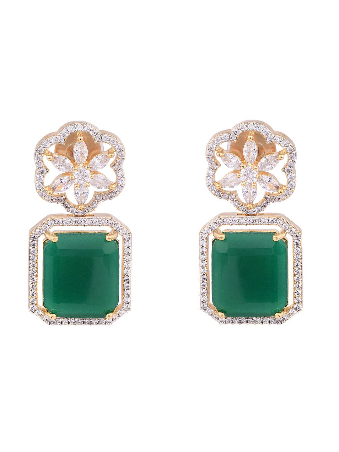 Saraf RS Jewellery-Rhodium Emerald Green AD Embellished Floral Earrings (B0BZDF6KQT) Amazon Price History, Amazon Price Tracker