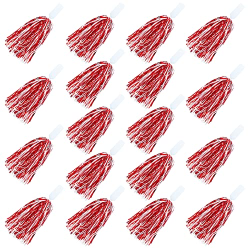 18PCS Cheerleading Pom Poms Metallic Foil Plastic Pom Poms with Baton Handle for Game Sports Squads Dancing Party Football Basketball Club Spirit Sports Stage Performance Celebration (Red and White)