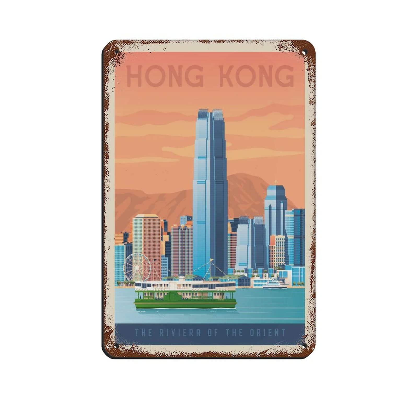 AZOLID Vintage Metal Signs Hong Kong Travel Tin Signs Vintage Bar Club Cave Home Kitchen Wall Decor Gift Funny Decor 14x20CM