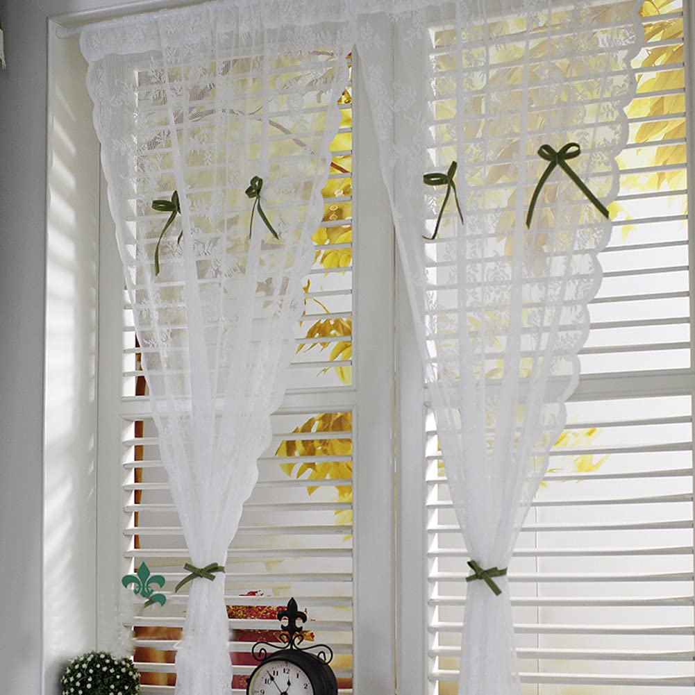 ORICALCHASM Short Curtains, 2 Pieces White Lace Curtains, Sheer Voile Curtain Valance, Curtains Drapery for Bedroom/Living Room/Dining Room