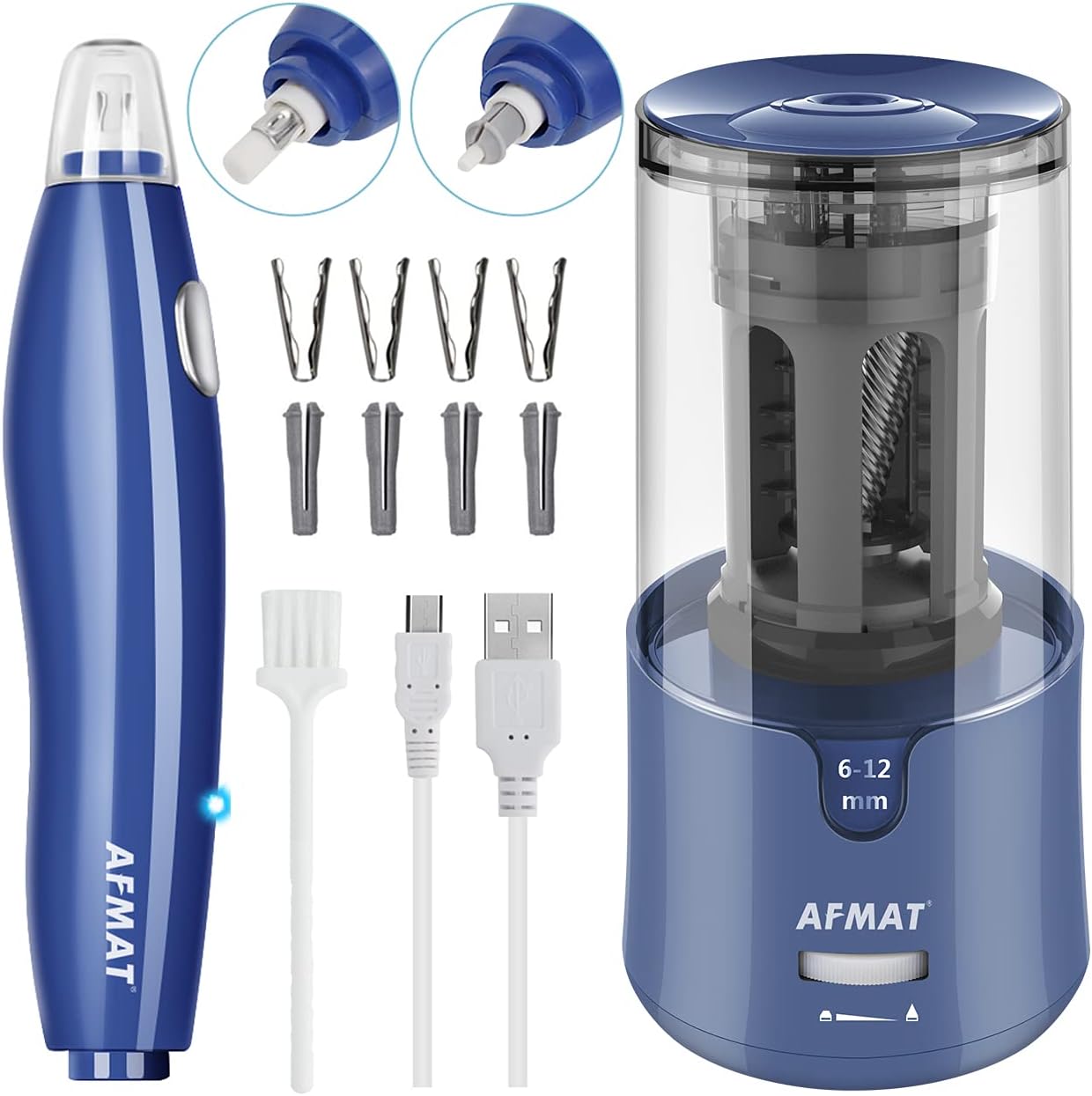 AFMAT Electric Pencil Sharpener & Rechargeable Electric Eraser Kit, Auto Stop, Super Sharp & Fast, 140 Eraser Refills, Good for Drafting, Drawing, Crafts, Arts