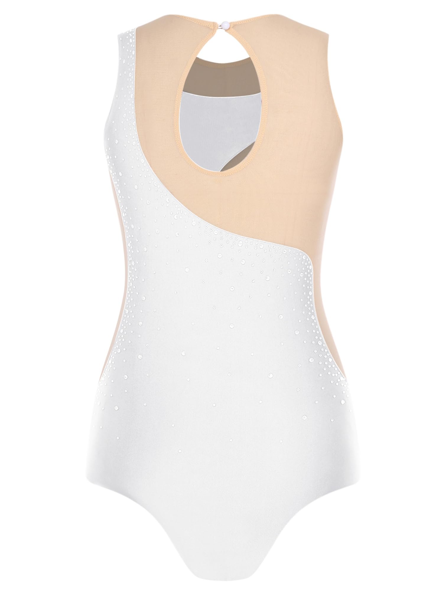Agoky Damen Glitzer Gymnastikanzug Ärmelloser Turnanzug Eiskunstlauf Anzug | Mesh Spleiß Leotard Rundhals Ballett Body Tanz Bekleidung