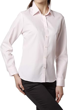 Leonis Womens Easy Care Soft Oxford Dobby Long Sleeve Shirt Pink XS [2] [ 34652 ]