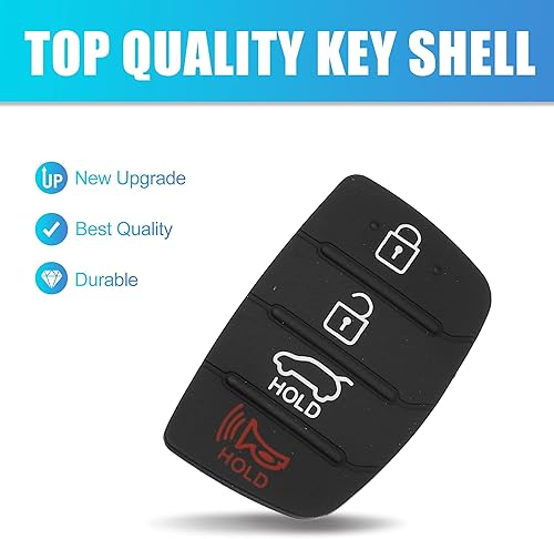 Miniatura 9 de X AUTOHAUX 4 botones de coche remoto Fob caso cubierta inserto de goma teclado teclado reemplazo para Hyundai