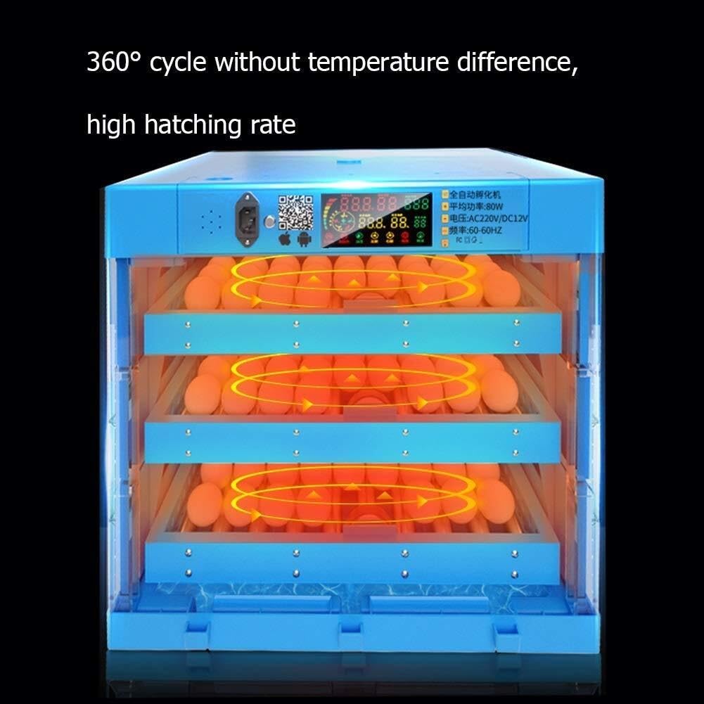 256 Egg Automatic Incubator with Digital LED Display, Temperature & Humidity Control, Auto Turning, for Chickens, Ducks, Geese, Quail, Pigeons, and Other Poultry