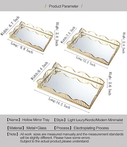 Luludada Gold Mirror Vanity Decorative Perfume Trays Coffee Bed Table For Dresser Vintage Large Bathroom Counter Centerpieces Holder Tray Organizer And Storage Bedroom Coquette Room（Rectangle,Large） #TOP3