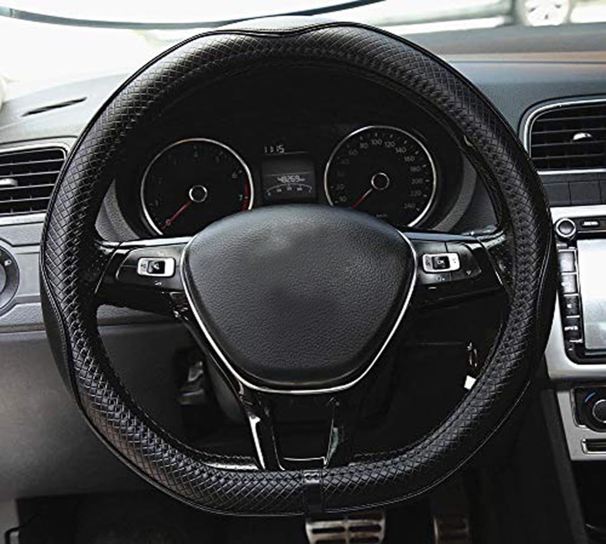 D Shape Steering Wheel Cover 14 inch 36cm for Tesla Model 3 / Y, for Camaro Small D Type Cars and Racing Game Microfiber Leather (Black)