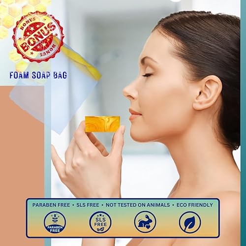 Miniatura 7 de Jabón de miel de ácido kójico y cúrcuma para manchas oscuras | Vitamina C y E, retinol, barra de jabón de colágeno y ácido kójico | Removedor de