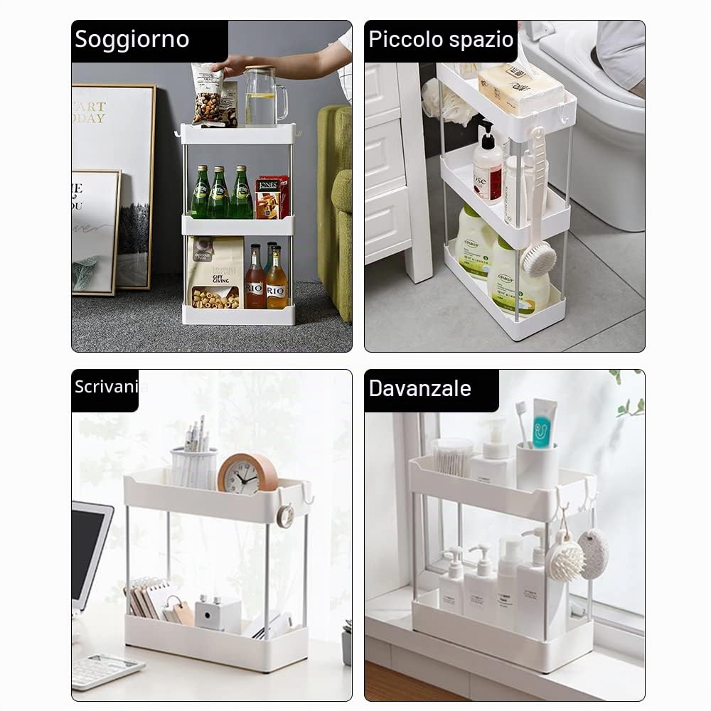 Mensola portaoggetti da bagno rimovibile bianca per cosmetici, in piedi, per casa, cassettiera, cucina, spezie, lavanderia, ufficio (3 piani)