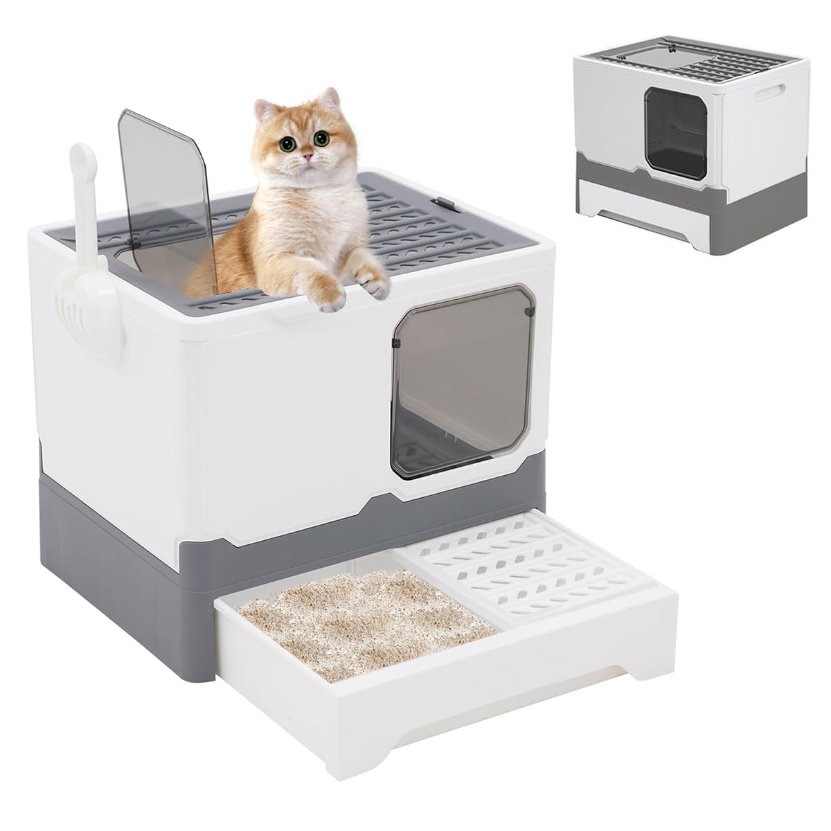 Cat Litter Box,Top Entry Covered Litter Box for Cats.Large Kitty Litter Box Enclosure Toilet with Lid & Scoop Extra Large Space for Cats to Move