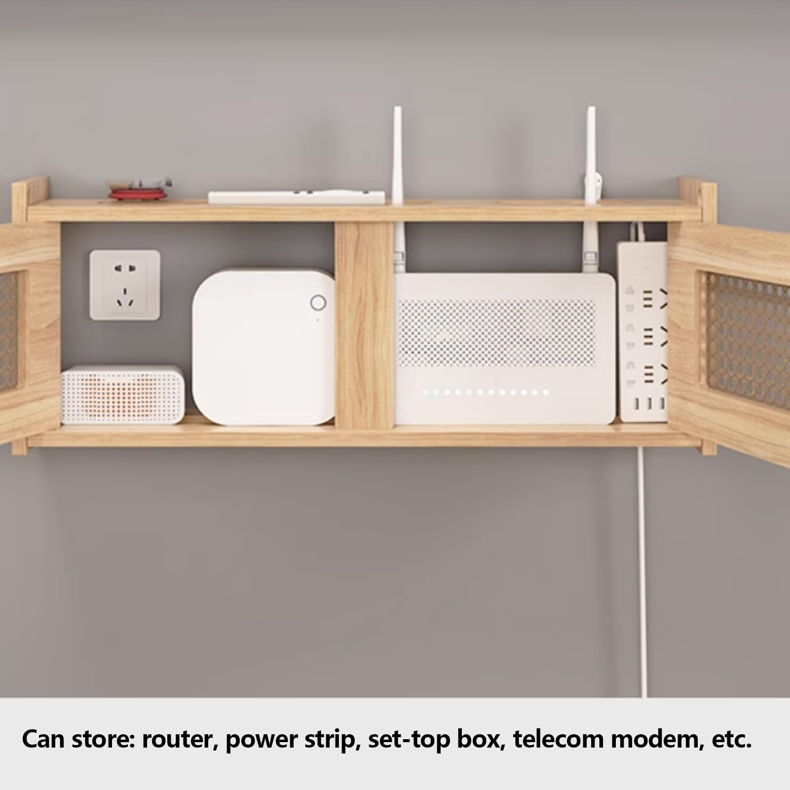 Scatola portaoggetti da parete in legno per router WiFi, portaoggetti nascosto per modem e router, elegante organizer per ufficio e casa
