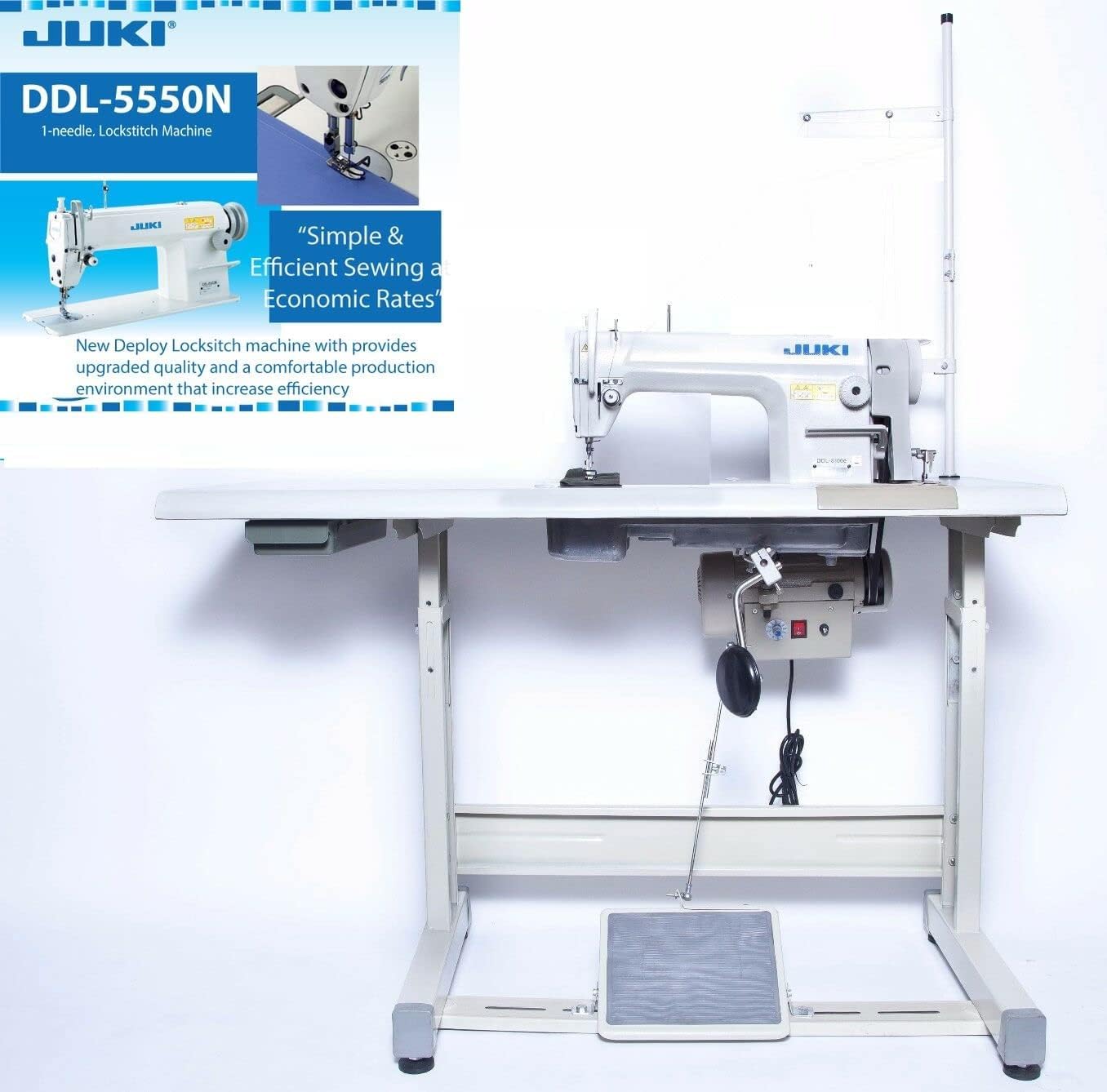 Industrial Sewing Machine Juki DDL-5550 Lockstitch Sewing Machine DDL5550e Servo Motor + Table Stand + LED Lamp. Assembly Required