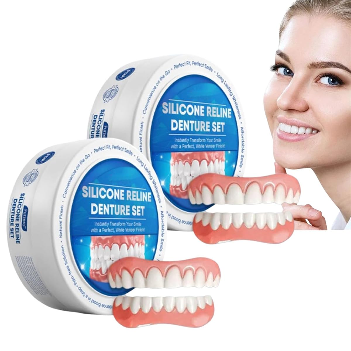 Furzero Silicone Reline Denture Set, 2 Pcs, Waterproof, Gentle on Gums, Denture Reline Kit