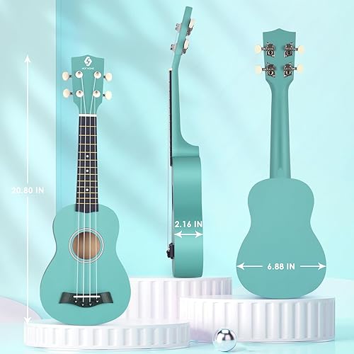 Miniatura 38 de Ukelele soprano para principiantes, juego de iniciación de ukeleles de madera de tilo de 21 pulgadas con bolsa de gig sintonizador digital, cuerdas