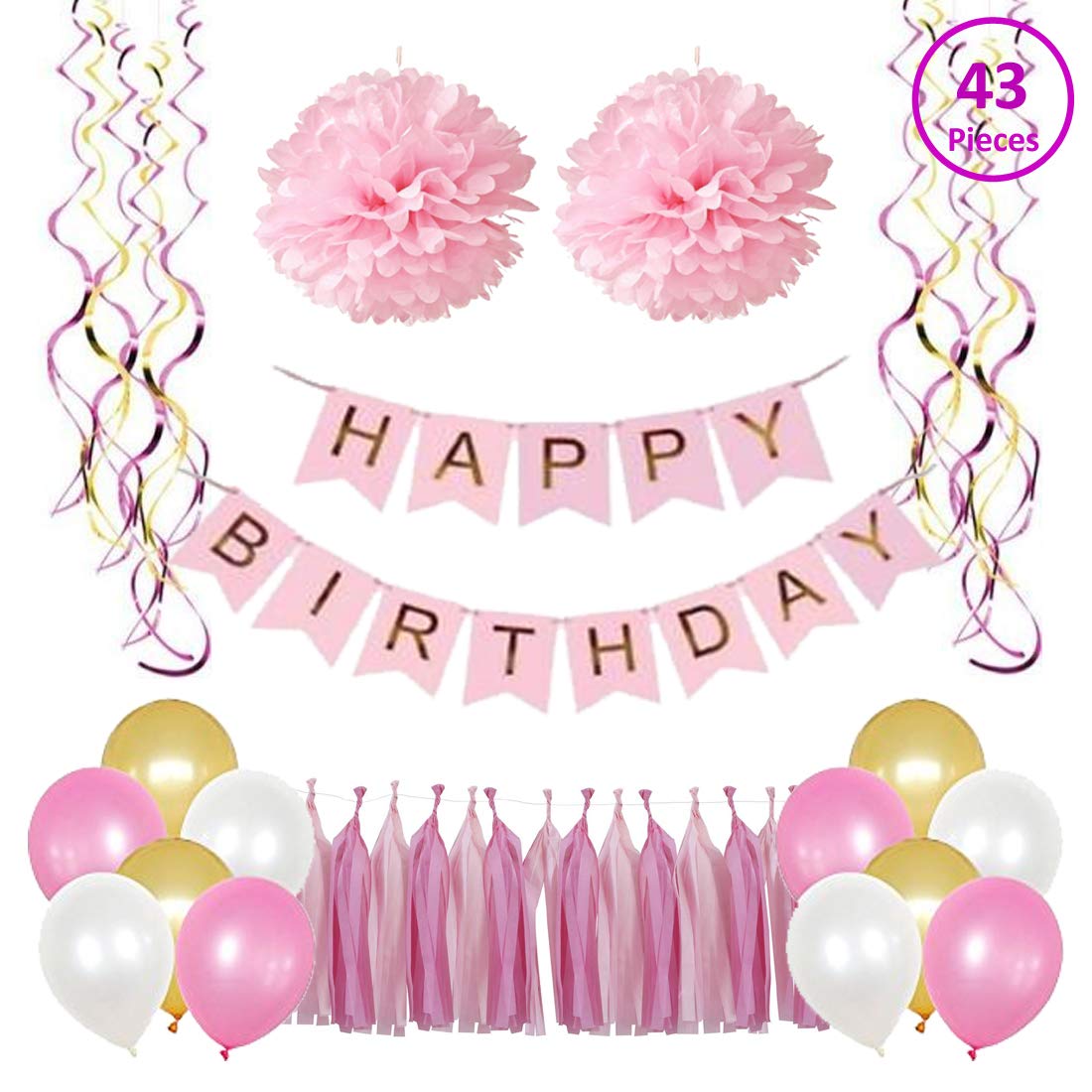 Factory 21 Birthday Decorations Kit for Baby Girls (Standard Size, Pink