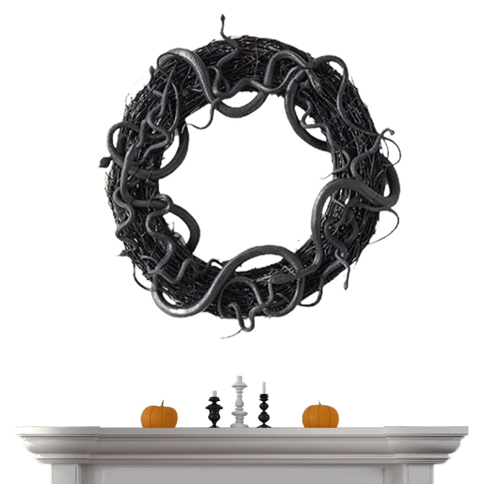 cypreason Halloween Front Door Wreaths, Black Snake Wreaths, Black Snake Wreath, Scary Halloween Accessories, Wall Decoration