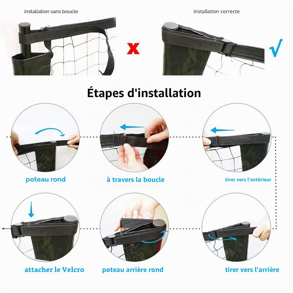 Aoneky Kit de Pickleball Tennis 6,7x0,9M, Poteaux en Métal et Filet en PE Solid - Pickleball Tennis Net Transportable pour Volleyball Badminton Jardin