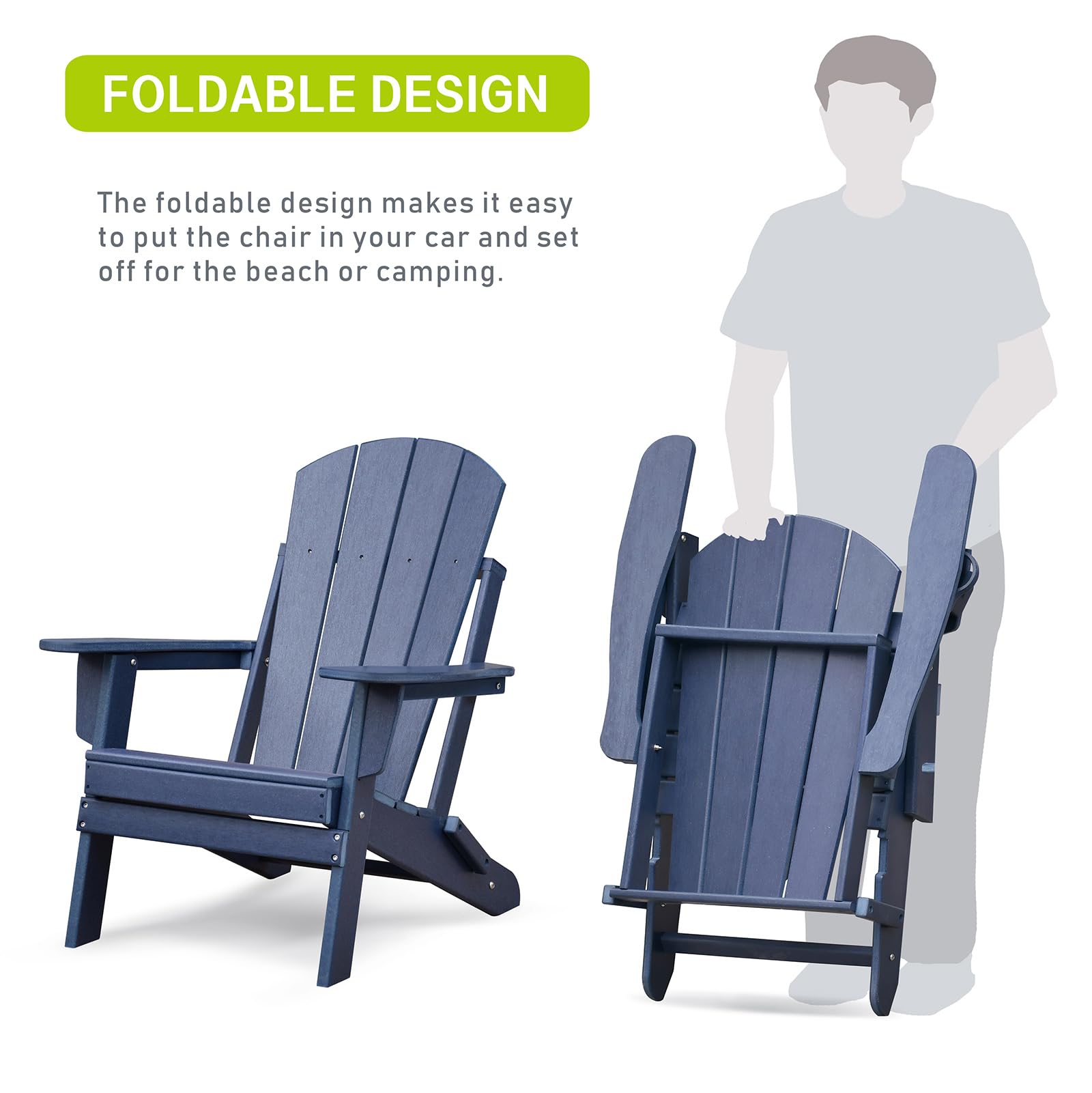 ART TO REAL ATR Adirondack Stuhl mit Getränkehalter,Klappbar Adirondack Chair Kunststoff,Wetterfester Gartenstuhl, Gartensessel aus Outdoor-Stuhl für Garten,Terrasse