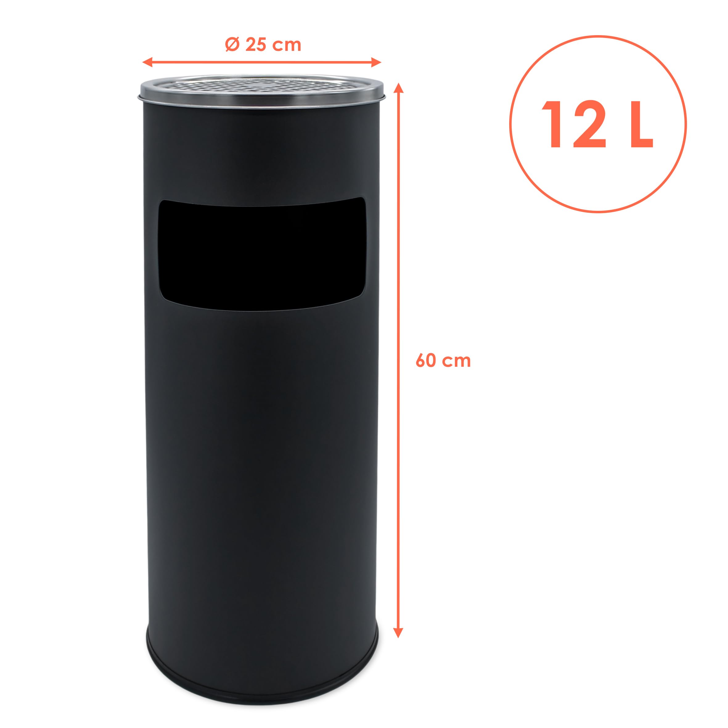 Posacenere in acciaio inox nero per esterni – 60 x 25 cm – Posacenere in metallo per esterni autoportante con pattumiera – Outdoor Stand posacenere con inserto per cenere e pattumiera