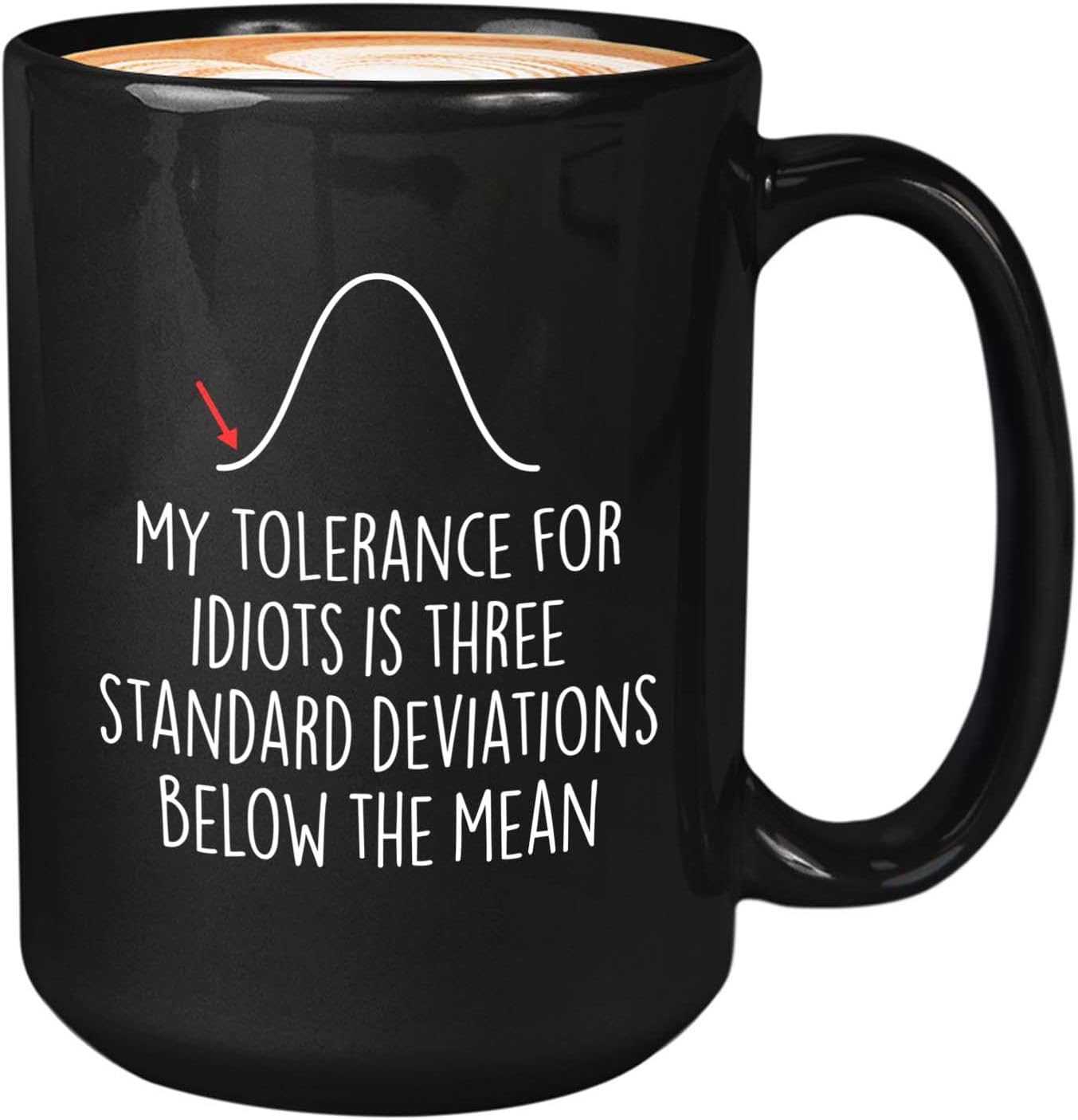 Statistics Coffee Mug 15oz Black - My Tolerance for Idiots is 3 Standard Deviations Below the Mean - Funny Sarcasm Scientist Statistics Math College Student Teacher